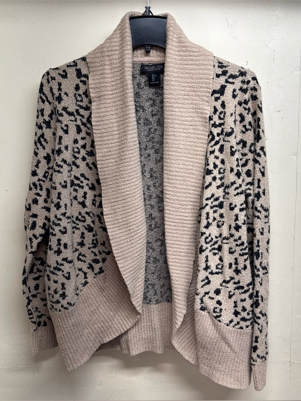 Rachel Zoe Beige Leopard-Print Open Cardigan Sweater Large